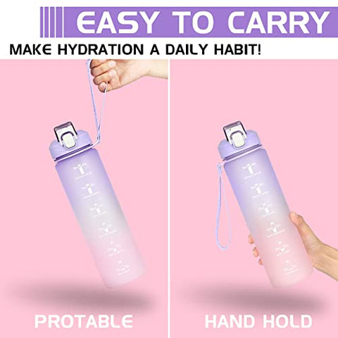 1L Wasserflasche, Trinkflasche mit Strohhalm und Zeitmarkierung