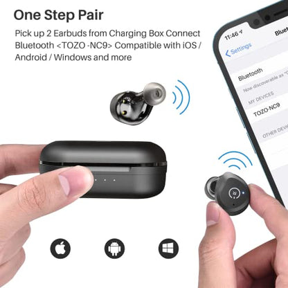 TOZO NC9 2023 Version Bluetooth Kopfhörer, Kopfhörer Kabellos mit Hybrid Aktiver Geräuschunterdrückung, Bluetooth 5.3 Ohrhörer, Stereo In-Ear Kopfhörer mit Immersivem Klang, 3 Mikrofonen Matt Schwarz