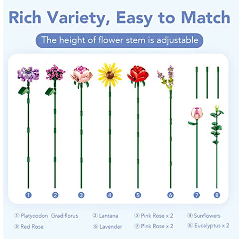 Etarnfly Blumen Bausteine Set, 530 PCS Künstliche Blumenstrauß Kunstpflanzen DIY Bauspielzeugsets Bouquet Baustein für Hausdeko, Geschenke für Mutter Frauen Freundin Kinder 6+, Botanical Collection