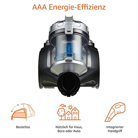 Amazon Basics – Zylinder-Staubsauger, leistungsstark, kompakt und leicht, ohne Beutel, für Hart- und Teppichböden, HEPA-Filter, 700 W, 1,5 l, EU, Schwarz/Blau