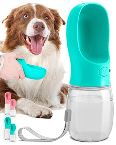 MalsiPree Hundewasserflasche, auslaufsicherer tragbarer Welpenwasserspender mit Trinkfutterautomat für Haustiere im Freien, Wandern, Reisen, Kunststoff in Lebensmittelqualität (350ML, Blau)