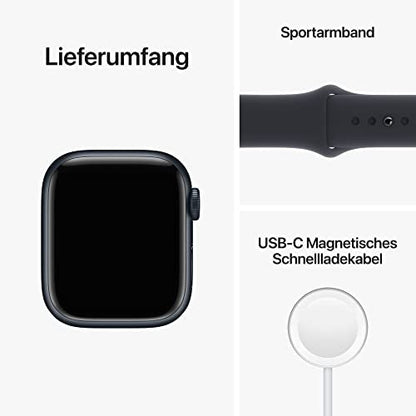 Apple Watch Series 8 (GPS, 41mm) Smartwatch - Aluminiumgehäuse Mitternacht, Sportarmband Mitternacht - Regular. Fitnesstracker, Blutsauerstoffund EKGApps, Always-On Retina Display, Wasserschutz