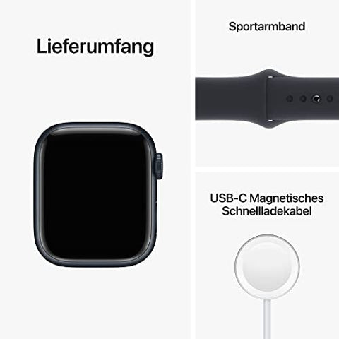 Apple Watch Series 8 (GPS, 41mm) Smartwatch - Aluminiumgehäuse Mitternacht, Sportarmband Mitternacht - Regular. Fitnesstracker, Blutsauerstoffund EKGApps, Always-On Retina Display, Wasserschutz
