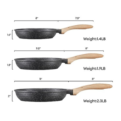JEETEE Pfannenset 3 teiliges, Bratpfanne set 20cm 24cm 28cm, Induktion geeignet,aus geschmiedetem Aluminium mit Antihaftbeschichtung, für alle Herdarten,PFOA-frei