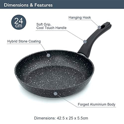 Blackmoor Bratpfanne | 24cm Schwarz | Antihaft und Kratzfest | Cool-Touch-Griffe | Geeignet für Induktions, Elektro und Gasherde