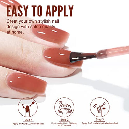 YOKEFELLLOW 10ml Bräunlich Rot UV Gel Nagellack,Nudefarben Nude Jelly Gel Transparent Semi Permanent Gellack,für Nagel Design LED Einweichen von Varnish Gel