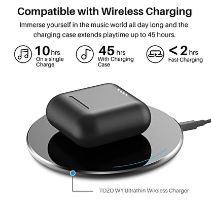 TOZO T6 Bluetooth Kopfhörer Kabellos In Ear Kopfhörer Touch Control mit Kabellosem Ladecase, IPX8 Wasserdicht Ohrhörer Bluetooth, Integriertem Mikrofon, Premium-Tiefbass Ohrhörer für Sport
