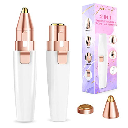 Augenbrauen Trimmer, 2 in 1 USB Augenbrauenrasierer Elektrisch und Gesichtshaarentferner für Frauen, Schmerzfreie Augenbrauen Epilierer Damen Für Körper Gesichtshaare Lippen Kinn, mit LED-Licht