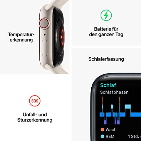 Apple Watch Series 8 (GPS + Cellular, 45mm) Smartwatch - Aluminiumgehäuse Product(RED), Sportarmband Product(RED) - Regular. Fitnesstracker, Blutsauerstoffund EKGApps, Wasserschutz