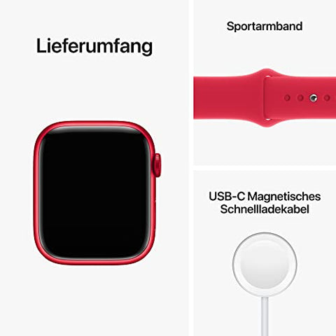 Apple Watch Series 8 (GPS + Cellular, 45mm) Smartwatch - Aluminiumgehäuse Product(RED), Sportarmband Product(RED) - Regular. Fitnesstracker, Blutsauerstoffund EKGApps, Wasserschutz