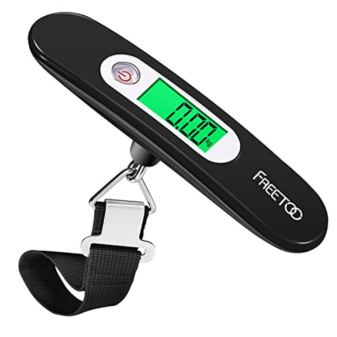 FREETOO Gepäckwaage Tragbare Digitale Kofferwaage LCD-Anzeige mit Hintergrundbeleuchtung Tara-Funktion Praktisch für Reisen/Familienleben bis 50KG (Schwarz)