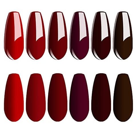 Vishine 6 x Gel-Nagellack, semi-permanent, Serie Dunkelrot, Burgunderrot, Soak Off, UV, LED, Gel, Polish für Nail Art