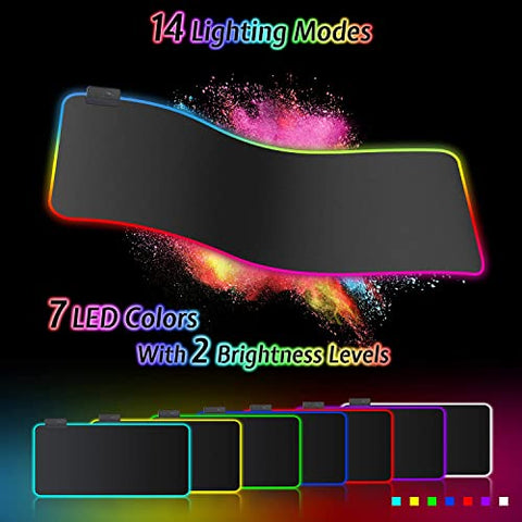 Gaming Mauspad RGB Mousepad 800x300mm XXL Gaming Mousepad groß mit 14 Beleuchtungs Modi 7 LED Farben Wasserdicht Anti Rutsch für Computer PC Professionelle Gamer, Schwarz