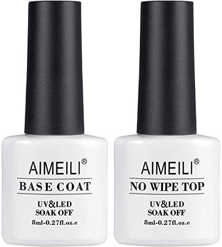 AIMEILI UV LED Gellack Gel Nagellack Base & No Wipe Top Coat Unterlack & Überlack Set Gel Polish 2×8ml