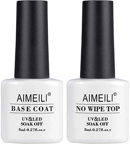 AIMEILI UV LED Gellack Gel Nagellack Base & No Wipe Top Coat Unterlack & Überlack Set Gel Polish 2×8ml