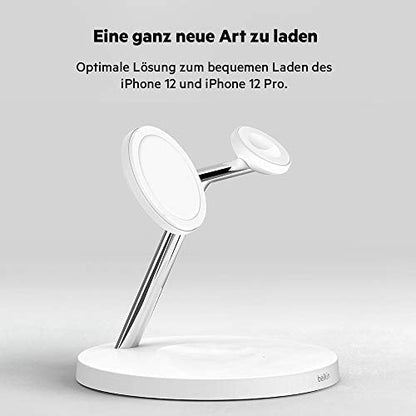 Belkin BoostCharge PRO drahtloses 3-in-1-Ladegerät mit MagSafe für iPhone 14, 13, 12 + Apple Watch + AirPods (lädt iPhone 14-Modelle magnetisch mit bis zu 15 W auf)