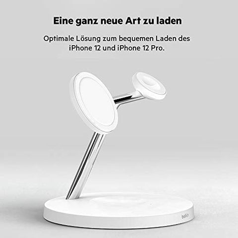 Belkin BoostCharge PRO drahtloses 3-in-1-Ladegerät mit MagSafe für iPhone 14, 13, 12 + Apple Watch + AirPods (lädt iPhone 14-Modelle magnetisch mit bis zu 15 W auf)