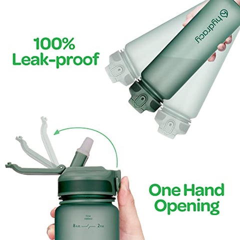Hydracy Trinkflasche mit Strohhalm und Zeitmarkierung - 1Liter BPA-Frei Auslaufsicher Sportflasche - Kondenswasserfrei Wasserflasche - Ideal für Sport und Outdooraktivität - Mondlichtgrün