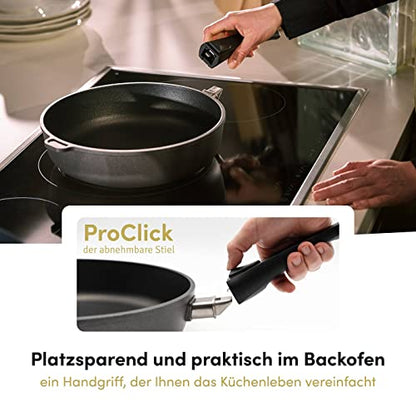 Hoffmann Aluguss Pfanne 28x28 cm Induktion viereckig Hoher Rand I Schmorpfanne Innenhöhe 6 cm I Viereckpfanne beschichtet I Eckpfanne Antihaft Rechteckpfanne Glasdeckel