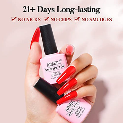 AIMEILI Base Coat Top Coat UV LED Gel Nagellack Gellack Unterlack & Überlack Set Nägel Maniküre Kit 2×10ml