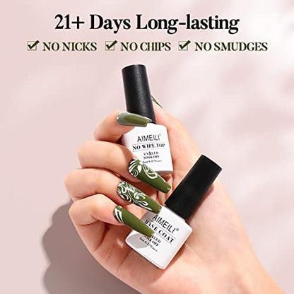 AIMEILI UV LED Gellack Gel Nagellack Base & No Wipe Top Coat Unterlack & Überlack Set Gel Polish 2×8ml