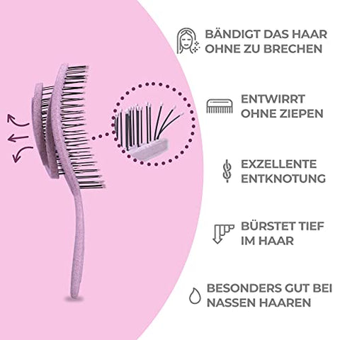 Ninabella Bio Haarbürste ohne Ziepen für Damen, Herren & Kinder - Entwirrbürste auch für Locken & Lange Haare - Einzigartige Profi Detangler-Bürste mit Spiralfeder