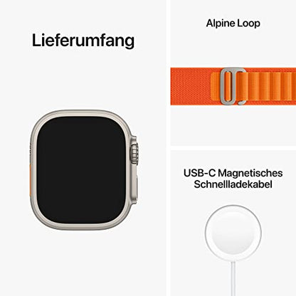 Apple Watch Ultra (GPS + Cellular, 49mm) Smartwatch - Titangehäuse, Alpine Loop Orange - Medium. Fitnesstracker, präzisesGPS, Aktionstaste, extra Lange Batterielaufzeit, helleres Retina Display