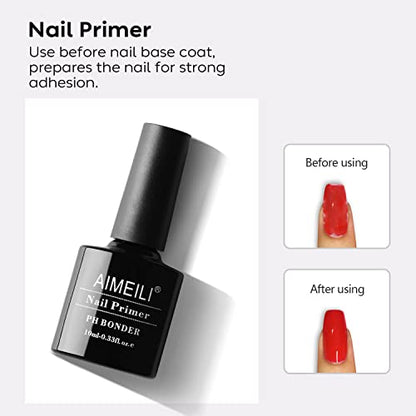 AIMEILI Nail Primer Gel Nail Prep Bond Primer für Gelnägel UV LED Gel Nagellack Acrylpulver Acryl Nägel 10ml