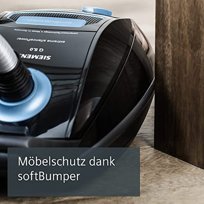 Siemens Staubsauger mit Beutel Q5.0 extreme silencePower VSQ5X1230, Bodenstaubsauger, ideal für Allergiker, Hygiene-Filter, starke Saugleistung, Bodendüse für Parkett, Teppich, Fliesen, 850 W, schwarz