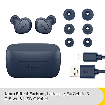 Jabra Elite 4 schnurlose In-Ear-Kopfhörer mit aktiver Geräuschunterdrückung - bequeme Bluetooth-Kopfhörer mit Spotify Tap Playback, Google Fast Pair, Microsoft Swift Pair und Multipoint - Dunkelblau