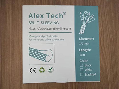 Alex Tech 13mm-3.1m selbstschließend Kabelschlauch gewebter Kabelmantel Kabelschutz zuschneidbar Schwarz Für TV Computer Heimkino Automobilkabel zu Hause und im Büro