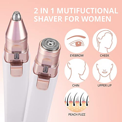 Gesichtshaarentferner für Frauen, Wiederaufladbarer Augenbrauenrasierer, 2 in 1 Augenbrauen Trimmer und Gesichtsrasierer, Haarentfernungsvorrichtung für Augenbrauen Peach Fuzz Lippen Arme mit Licht
