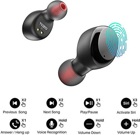 TOZO T6 Bluetooth Kopfhörer Kabellos In Ear Kopfhörer Touch Control mit Kabellosem Ladecase, IPX8 Wasserdicht Ohrhörer Bluetooth, Integriertem Mikrofon, Premium-Tiefbass Ohrhörer für Sport
