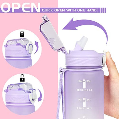 1L Wasserflasche, Trinkflasche mit Strohhalm und Zeitmarkierung
