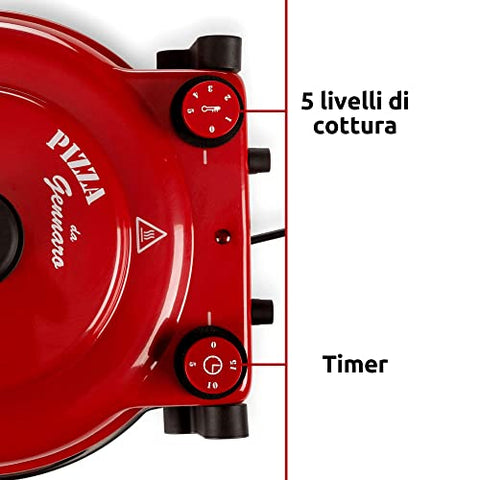 Ariete 919 Pizza in 4 Minuten, Pizzaofen, 400 Grad, backt in 4 Minuten, Schamottstein 32 cm Durchmesser, 1200 Watt, Zeitgeber von 15 Minuten, rot