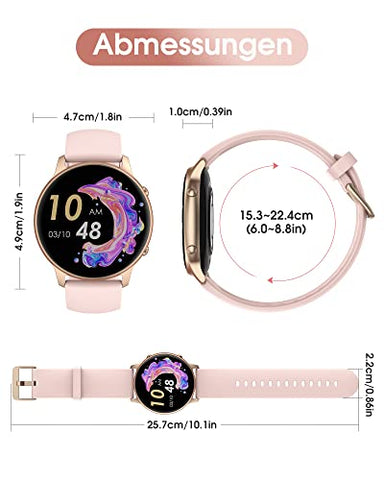 TUYOMA Smartwatch Damen, 1,3 Zoll Touchscreen Fitnessuhr Damen, IP68 Wasserdicht Sportuhr Schrittzähler mit Herzfrequenz, SpO2, Schlafmonitor, für iOS und Android
