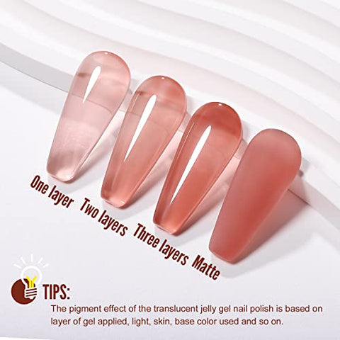 YOKEFELLLOW 10ml Bräunlich Rot UV Gel Nagellack,Nudefarben Nude Jelly Gel Transparent Semi Permanent Gellack,für Nagel Design LED Einweichen von Varnish Gel