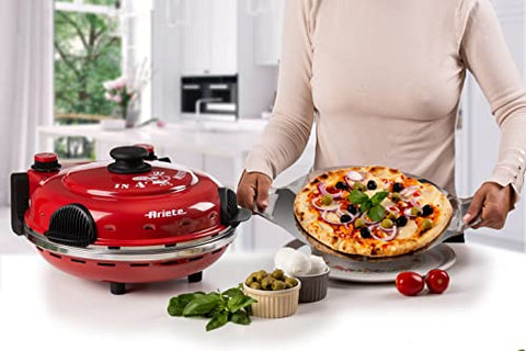 Ariete 919 Pizza in 4 Minuten, Pizzaofen, 400 Grad, backt in 4 Minuten, Schamottstein 32 cm Durchmesser, 1200 Watt, Zeitgeber von 15 Minuten, rot