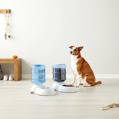 Amazon Basics Futter- und Wasserspender für Hunde, Größe L, Weiß, Klar