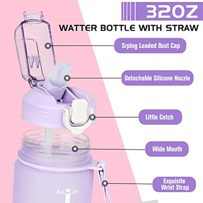 1L Wasserflasche, Trinkflasche mit Strohhalm und Zeitmarkierung