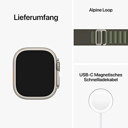 Apple Watch Ultra (GPS + Cellular, 49mm) Smartwatch - Titangehäuse, Alpine Loop Grün - Large. Fitnesstracker, präzisesGPS, Aktionstaste, extra Lange Batterielaufzeit, helleres Retina Display