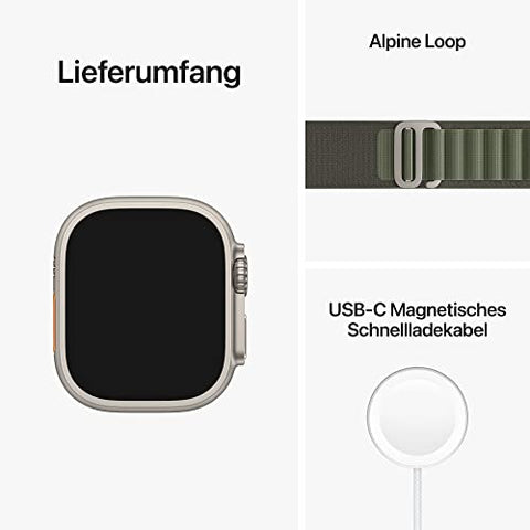 Apple Watch Ultra (GPS + Cellular, 49mm) Smartwatch - Titangehäuse, Alpine Loop Grün - Large. Fitnesstracker, präzisesGPS, Aktionstaste, extra Lange Batterielaufzeit, helleres Retina Display