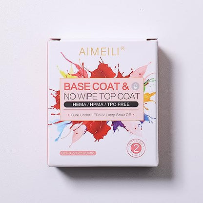 AIMEILI UV LED Gellack Gel Nagellack Base & No Wipe Top Coat Unterlack & Überlack Set Gel Polish 2×8ml
