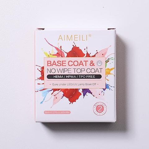 AIMEILI UV LED Gellack Gel Nagellack Base & No Wipe Top Coat Unterlack & Überlack Set Gel Polish 2×8ml