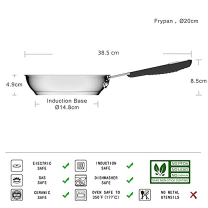 Amazon Basics Edelstahl-Bratpfanne mit Antihaftbeschichtung - Induktionsgeeignet, mit bequemem Griff - 20 cm