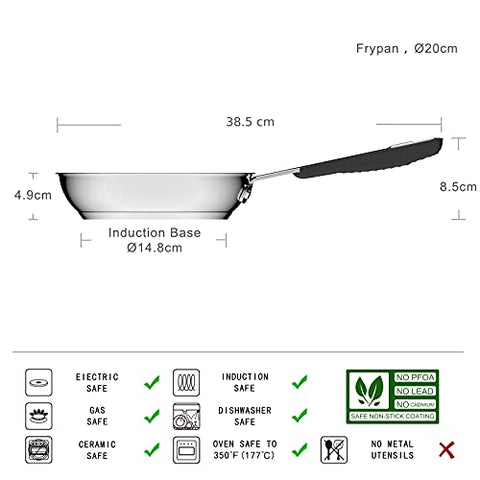 Amazon Basics Edelstahl-Bratpfanne mit Antihaftbeschichtung - Induktionsgeeignet, mit bequemem Griff - 20 cm