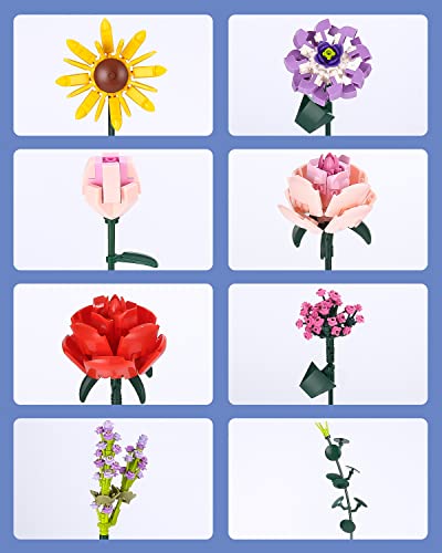 Birshe Blumensträuße Blumenstrauß Bausteine Künstliche Blumen Icons Sukkulenten für Inneneinrichtung Dekoblumen Kinderspielzeug zum Basteln für Erwachsene, Geschenk für Sie & Ihn, Botanical Collection
