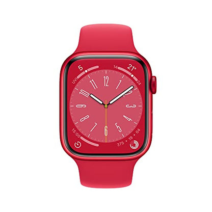 Apple Watch Series 8 (GPS + Cellular, 45mm) Smartwatch - Aluminiumgehäuse Product(RED), Sportarmband Product(RED) - Regular. Fitnesstracker, Blutsauerstoffund EKGApps, Wasserschutz