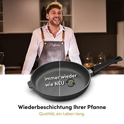 Hoffmann Aluguss Pfanne 28x28 cm Induktion viereckig Hoher Rand I Schmorpfanne Innenhöhe 6 cm I Viereckpfanne beschichtet I Eckpfanne Antihaft Rechteckpfanne Glasdeckel