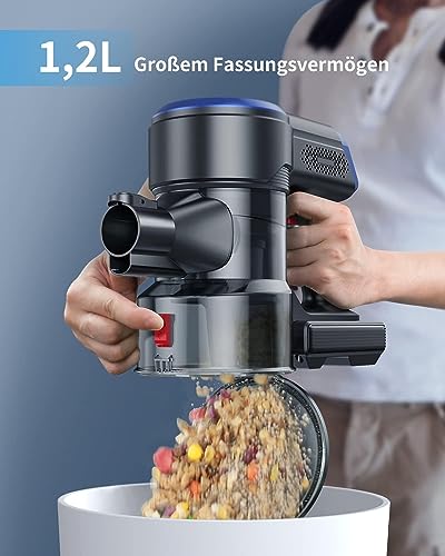 HONITURE Akku Staubsauger S12 Staubsauger Kabellos Beutellos 33000PA Starke Saugleistung, Kabelloser Akkusauger, bis zu 55 Min. Laufzeit, 400W, für zum Reinigen von Hartböden, Teppich